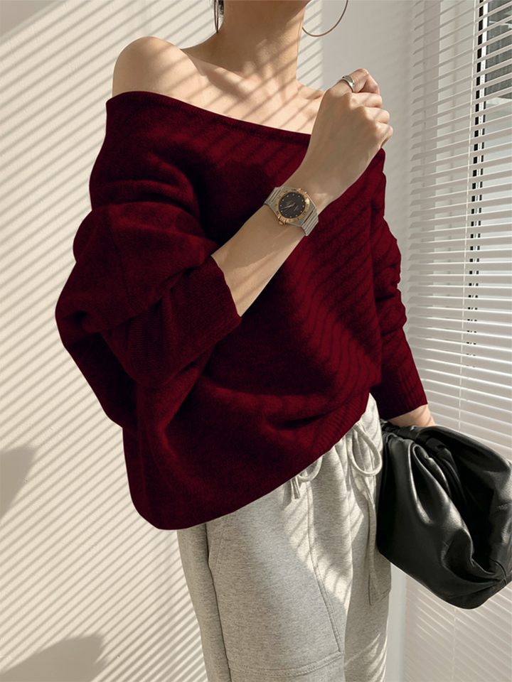 One Shoulder Asymmetric Sweater  Liora Lane Boutique Sweaters Burgundy / XL 39.00