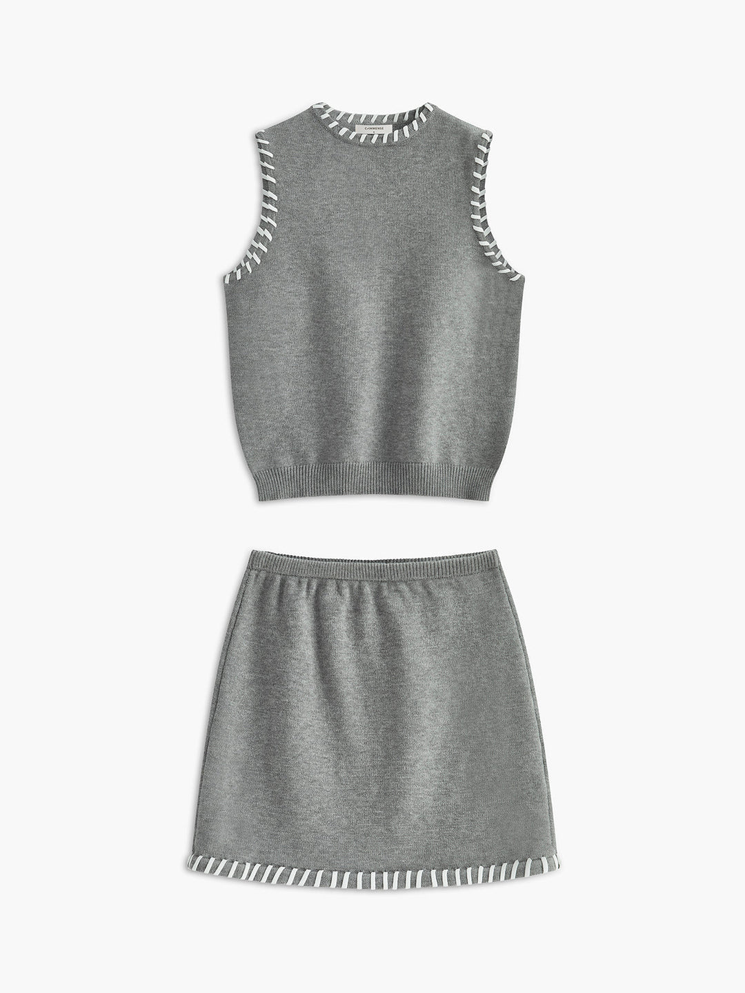 Contrast Trim Sleeveless Skirt Set  Liora Lane Boutique Skirt Sets Grey / XL 69.99