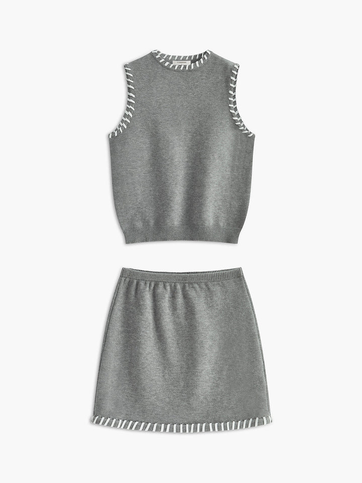 Contrast Trim Sleeveless Skirt Set  Liora Lane Boutique Skirt Sets Grey / XL 69.99