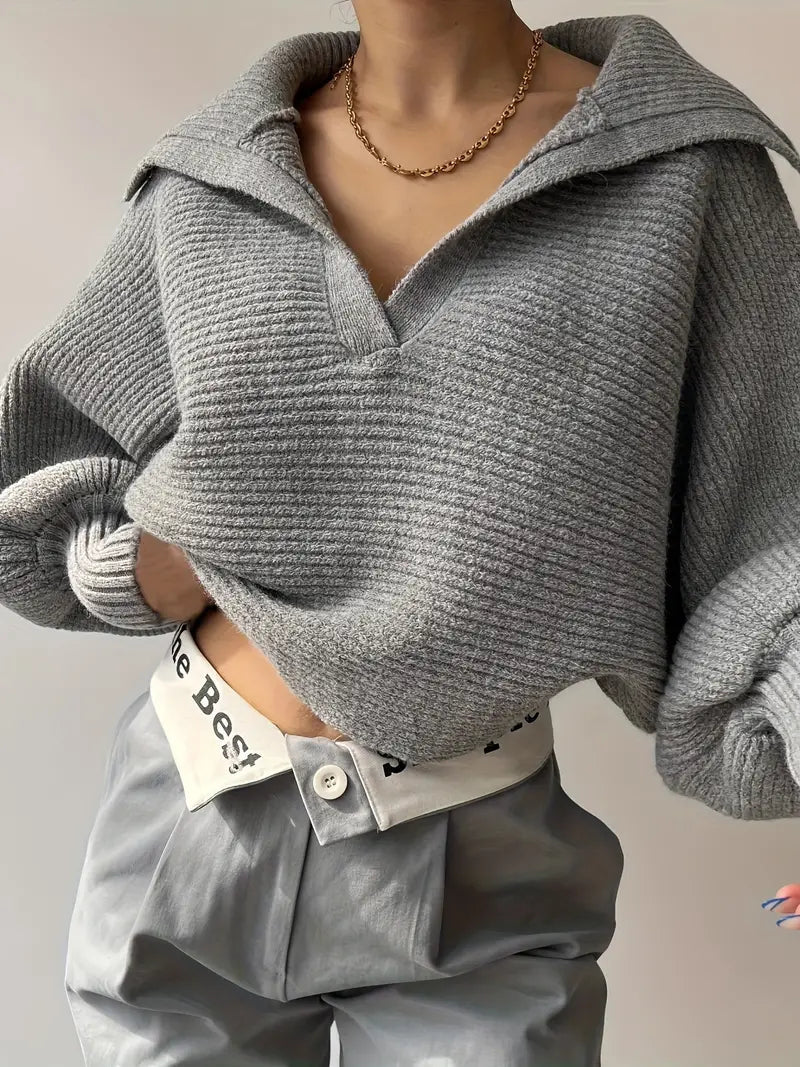 Plain Loose Lapel Sweater  Liora Lane Boutique Sweaters Grey / XL 116.99