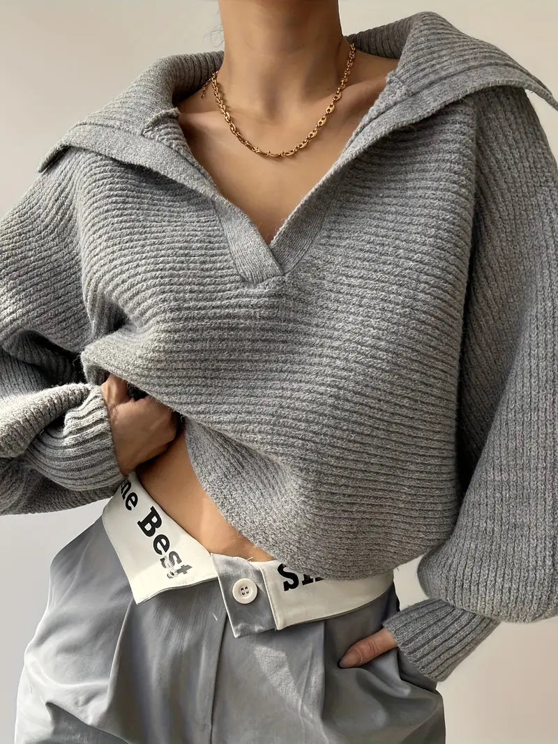Plain Loose Lapel Sweater  Liora Lane Boutique Sweaters