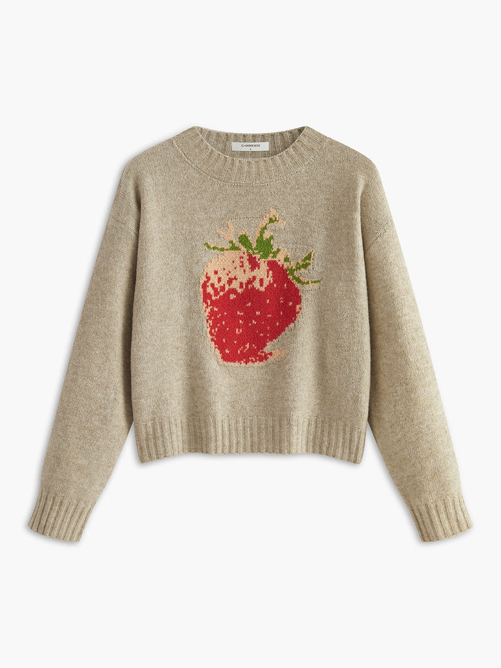 Crew Neck Strawberry Warm Sweater  Liora Lane Boutique Sweaters Apricot / XL 36.00