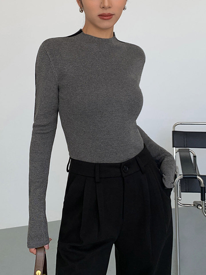 Round Neck Contrast Trim Slim Knit Top  Liora Lane Boutique Knit Tops