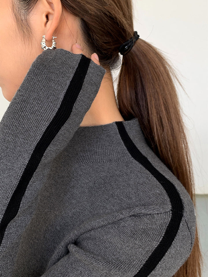 Round Neck Contrast Trim Slim Knit Top  Liora Lane Boutique Knit Tops