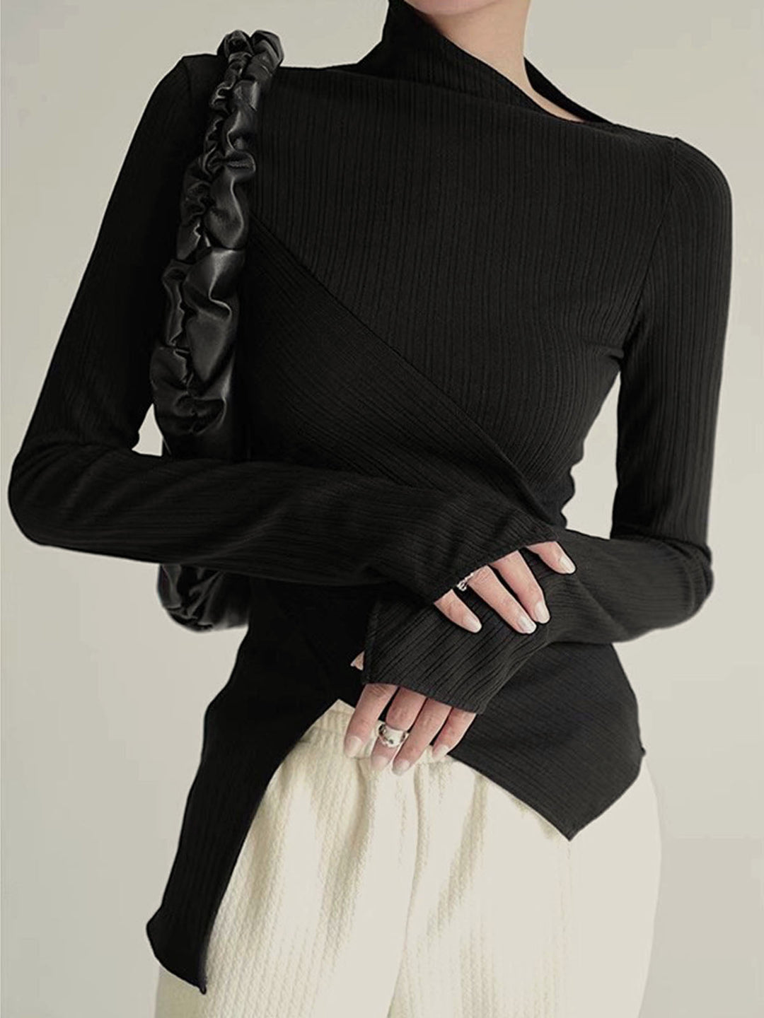 Asymmetrical Long Sleeve Slim Top  Liora Lane Boutique T-Shirts Black / XL 24.00