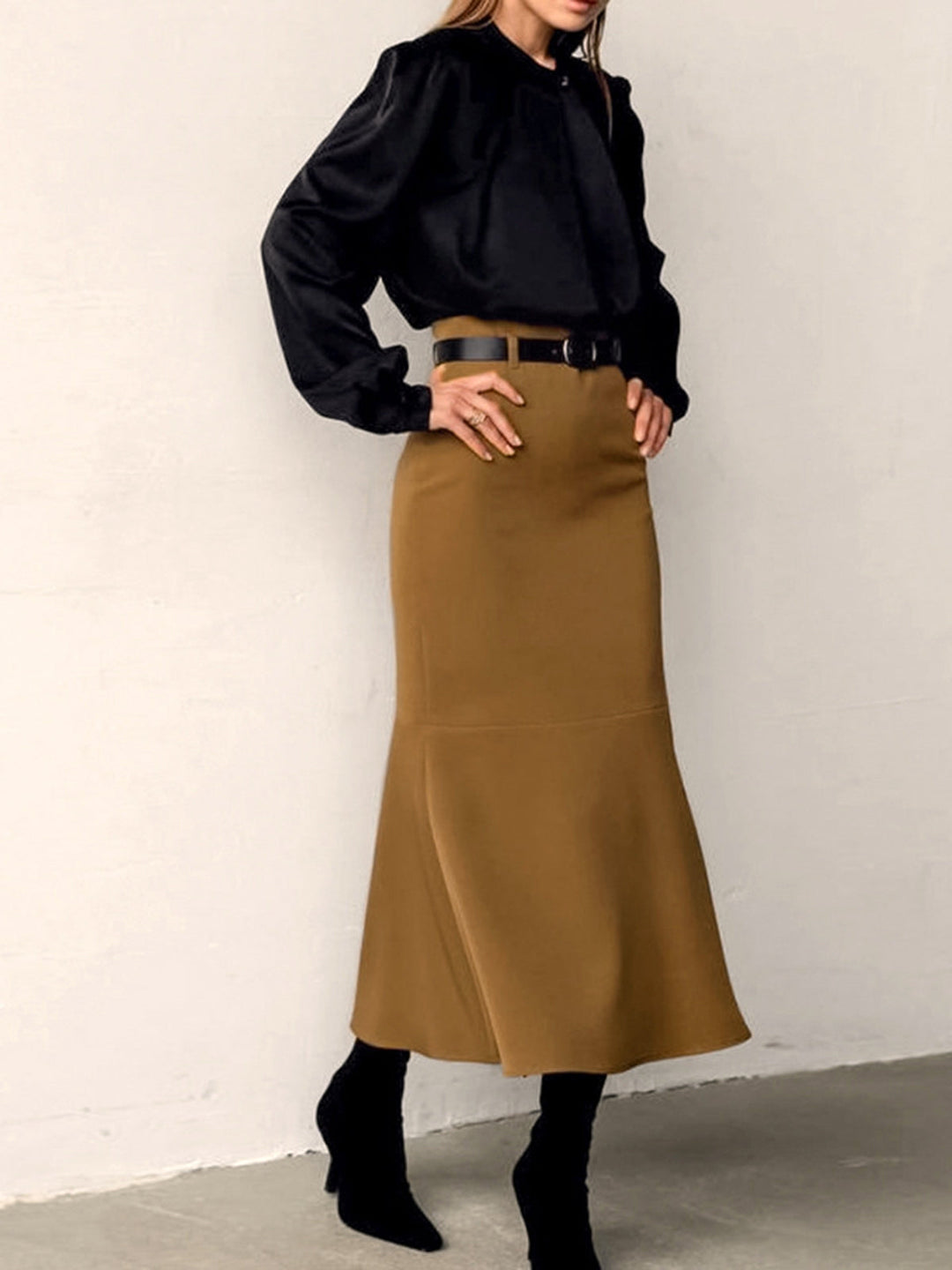 Minimalist Plain Skirt Without Belt  Liora Lane Boutique Skirts Brown / XL 32.00