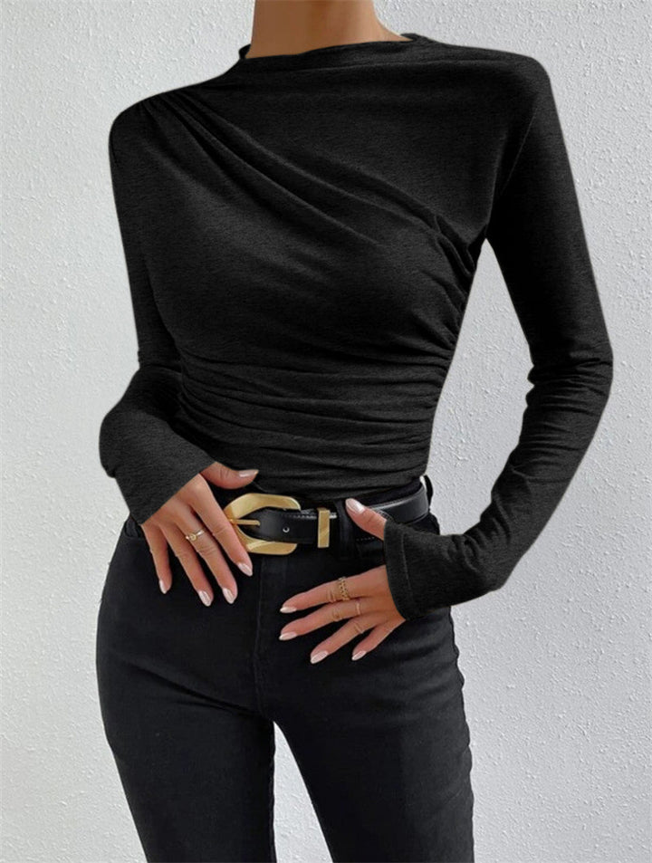 Ruching Long Sleeve Shirt  Liora Lane Boutique T-Shirts Black / XL 22.00