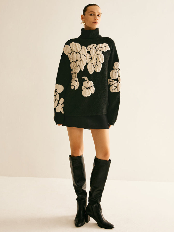 Wool-Blend Turtleneck Jacquard Sweater  Liora Lane Boutique Sweaters