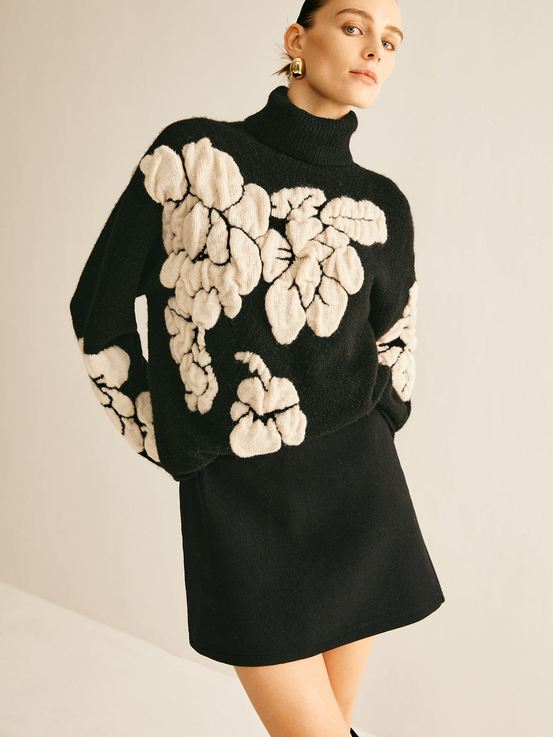 Wool-Blend Turtleneck Jacquard Sweater  Liora Lane Boutique Sweaters