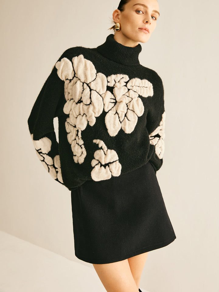 Wool-Blend Turtleneck Jacquard Sweater  Liora Lane Boutique Sweaters