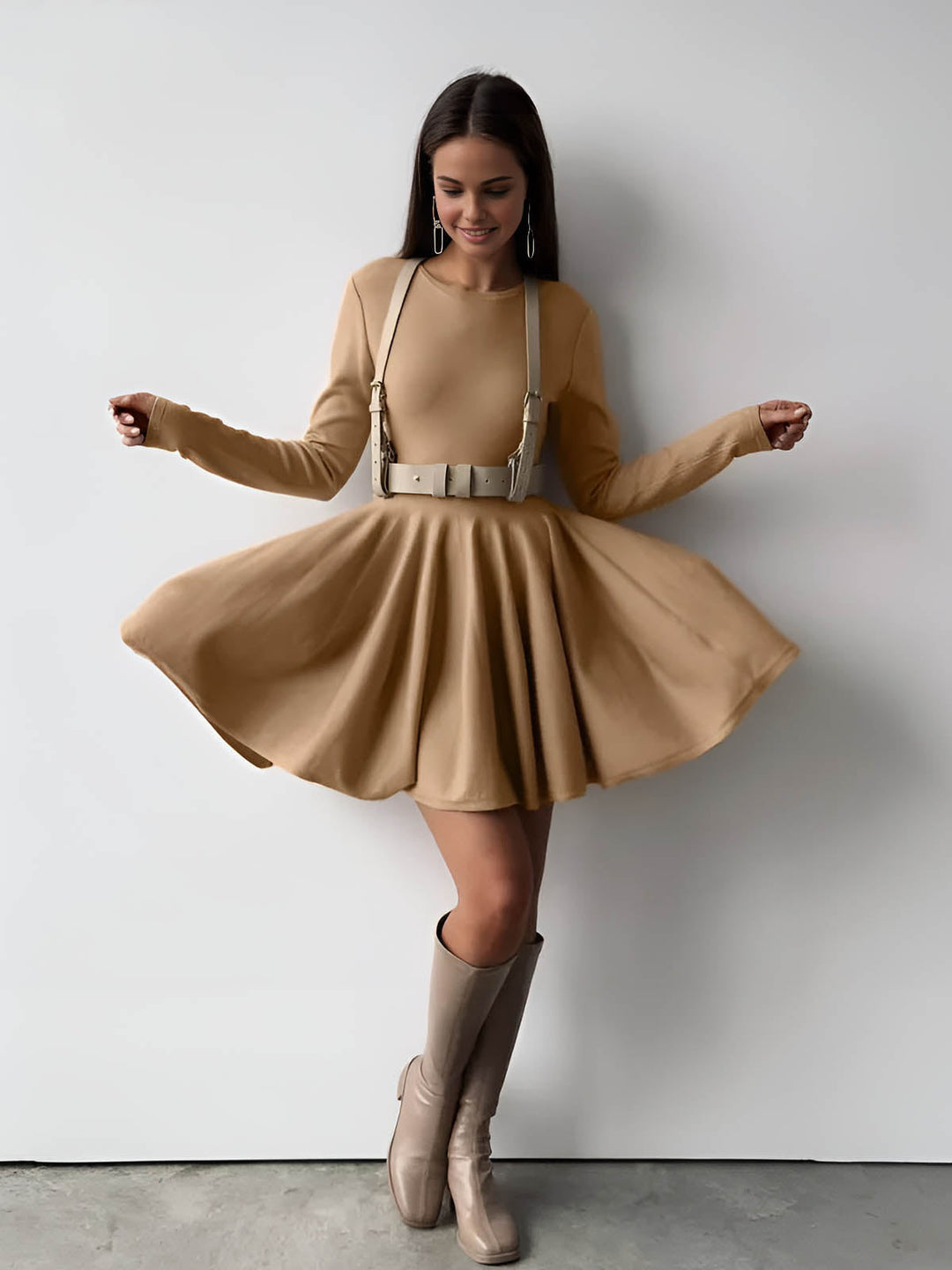 Plain Pleated Sweater Short Dress  Liora Lane Boutique Sweater Dresses
