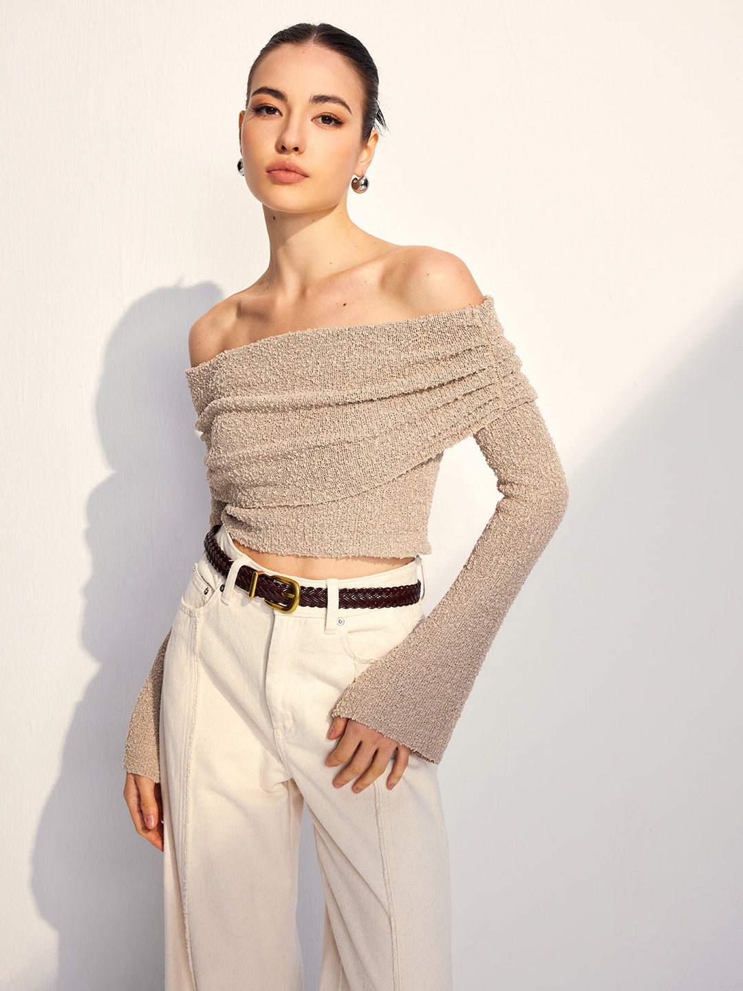 Off Shoulder Plain Knit Top  Liora Lane Boutique Knit Tops