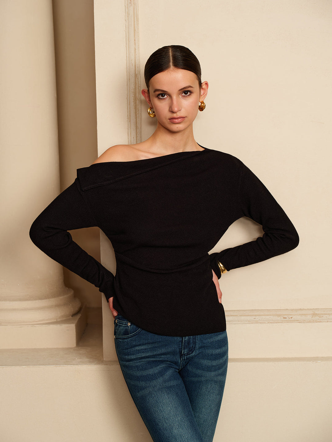 Asymmetrical Pleated Stretch T-Shirt  Liora Lane Boutique T-Shirts Black / M 45.00