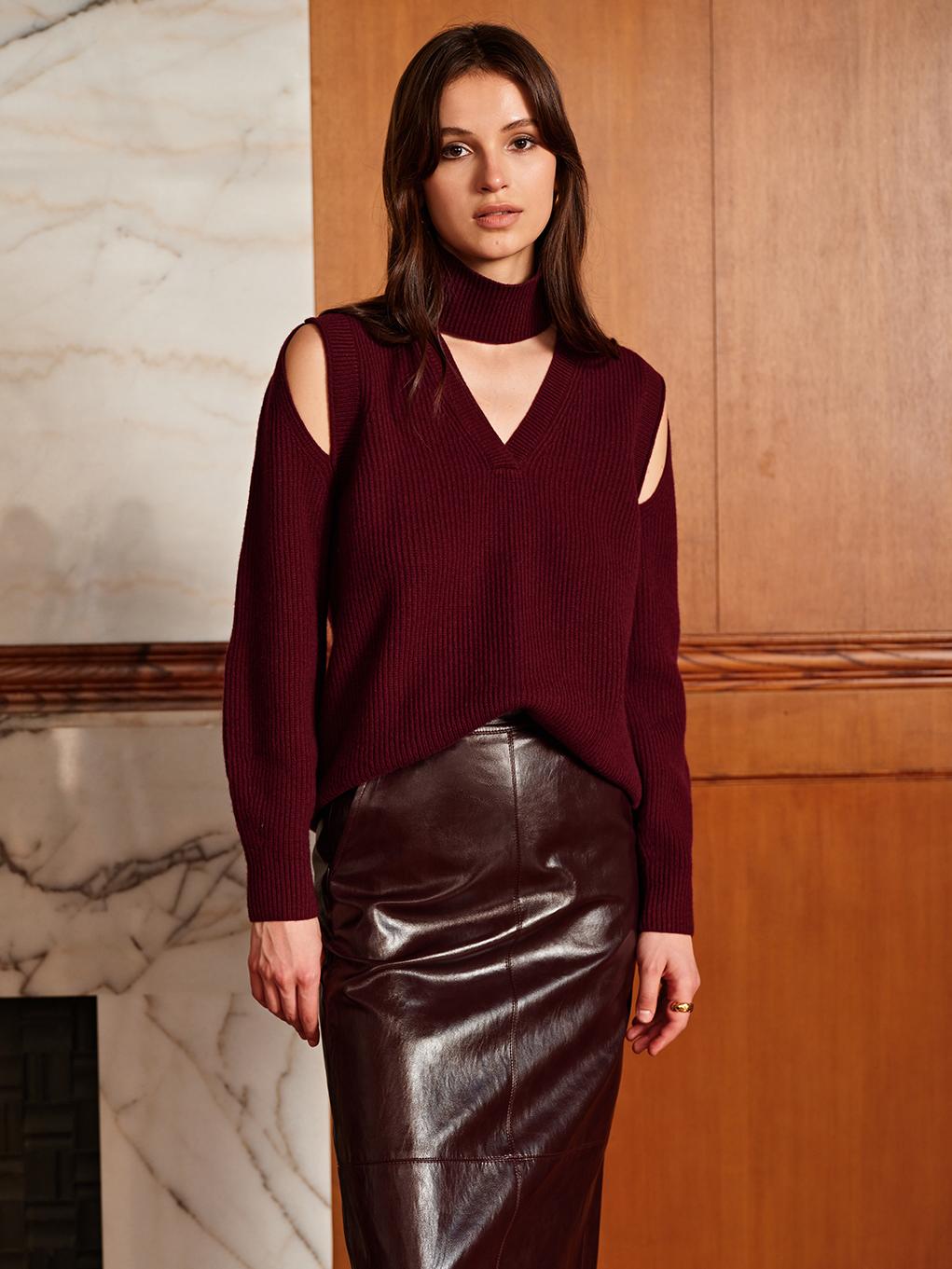 Oversized Wool-Blend Ribbed Cutout Sweater  Liora Lane Boutique Sweaters