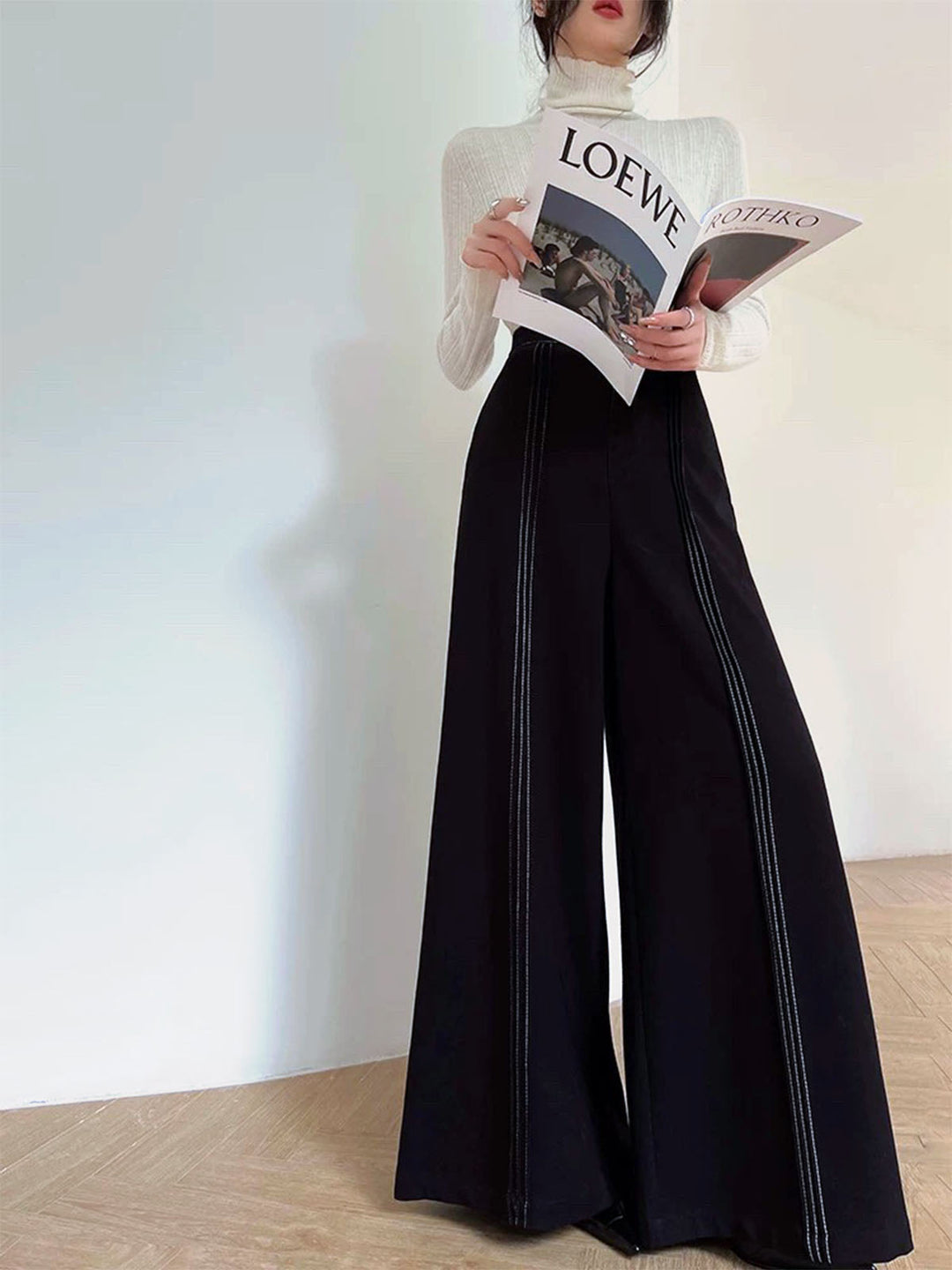 Contrast Bars Wide-Leg Flare Pants  Liora Lane Boutique Pants Black / XL 39.00