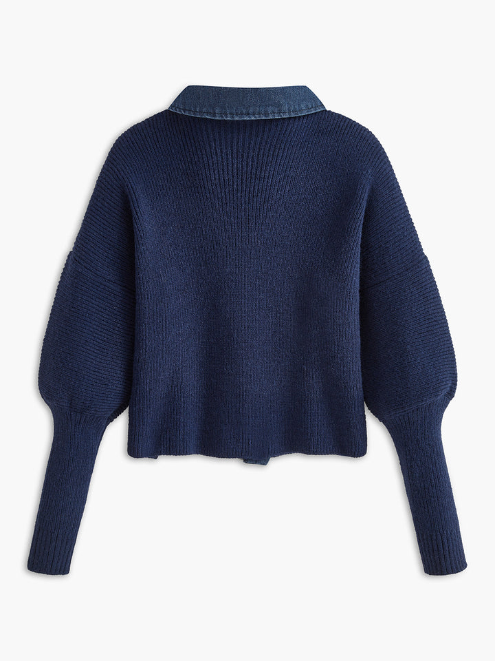 Panel Breasted Stretch Lapel Knit Top  Liora Lane Boutique Knit Tops