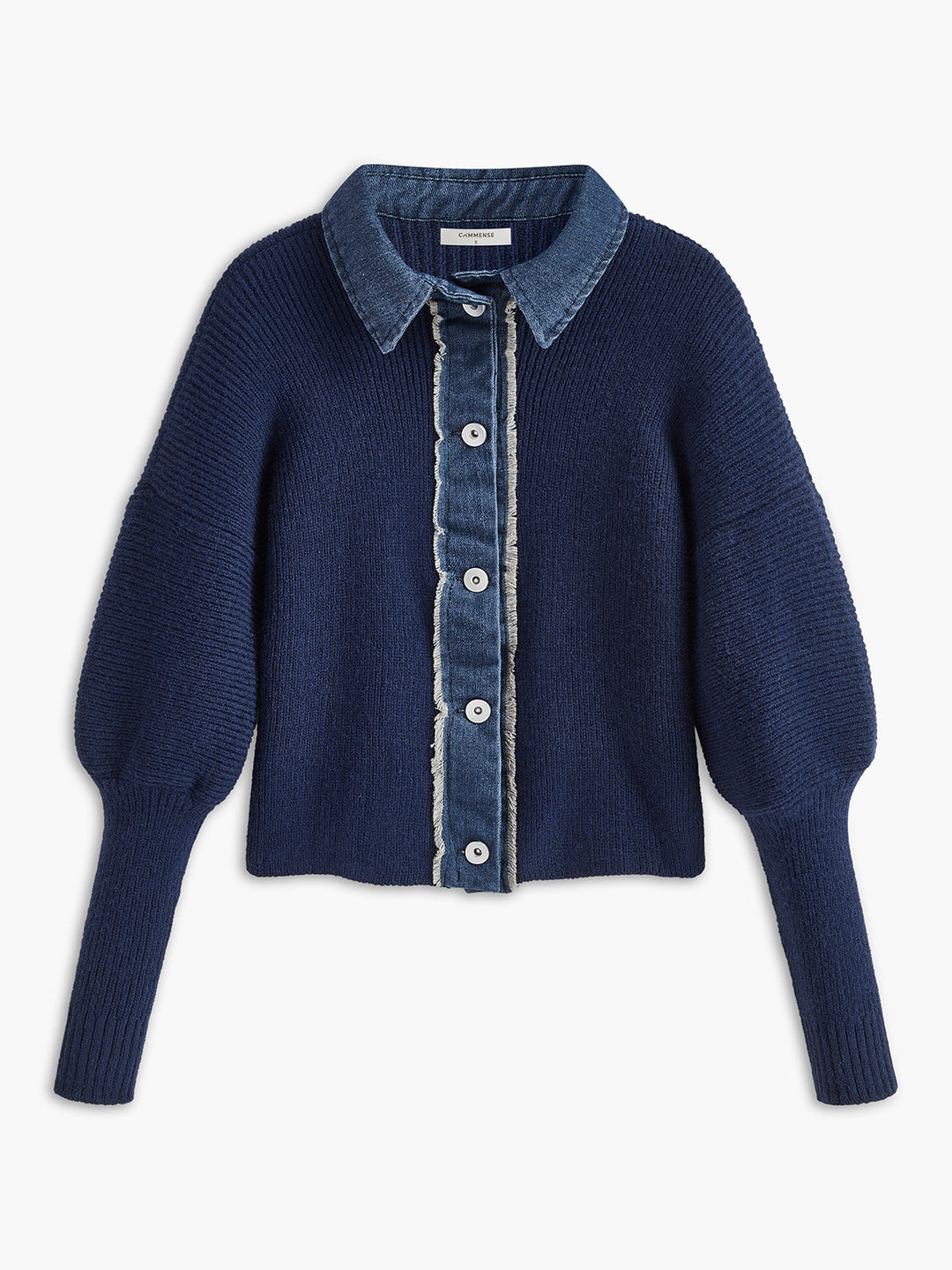 Panel Breasted Stretch Lapel Knit Top  Liora Lane Boutique Knit Tops Blue / XL 59.00