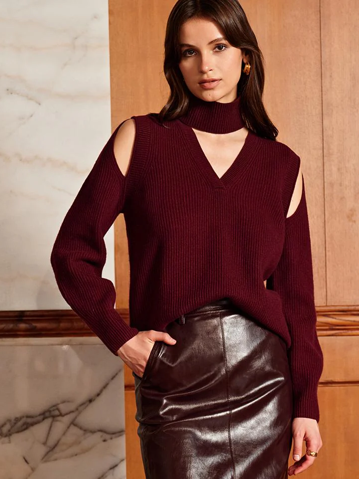 Oversized Wool-Blend Ribbed Cutout Sweater  Liora Lane Boutique Sweaters