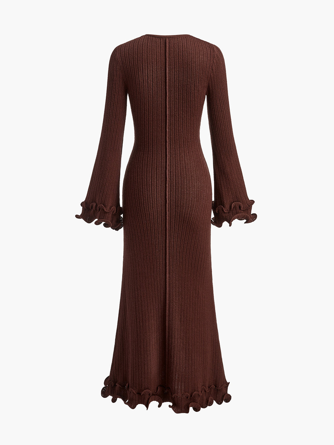 Semi-Sheer Piping Ruffle Drawstring Knit Dress  Liora Lane Boutique Knit Dresses