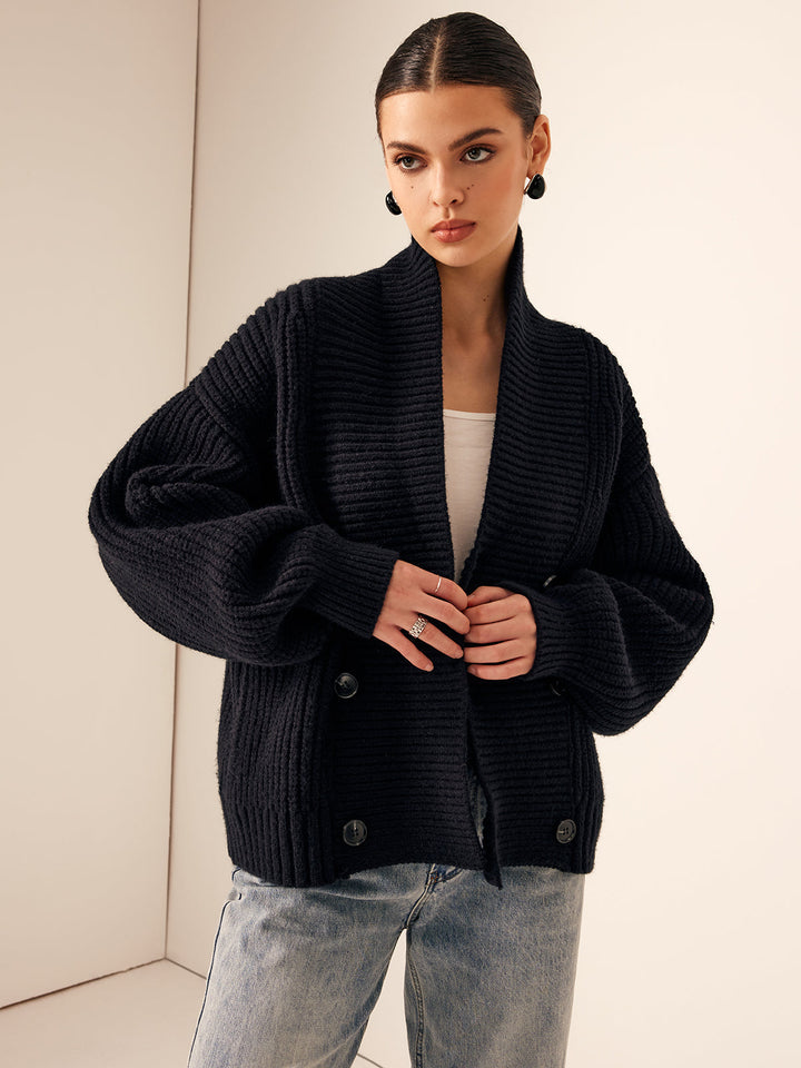 Ribbed Lapel Button Knit Outerwear  Liora Lane Boutique Knit Outerwear