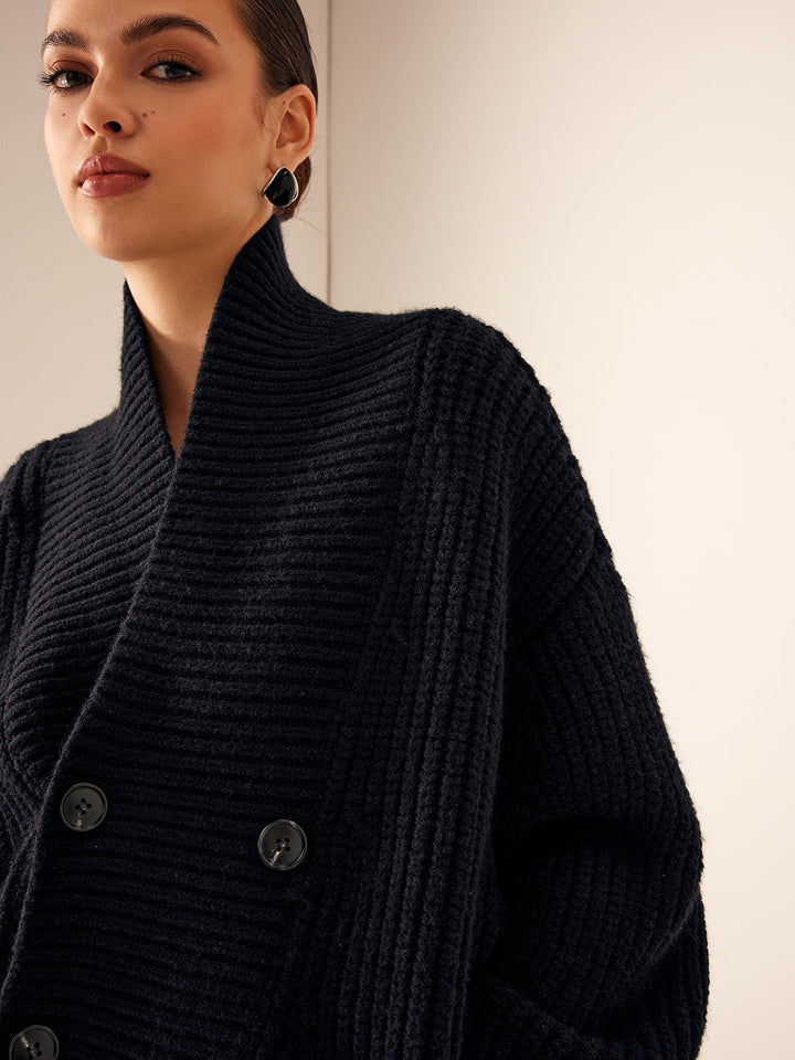 Ribbed Lapel Button Knit Outerwear  Liora Lane Boutique Knit Outerwear