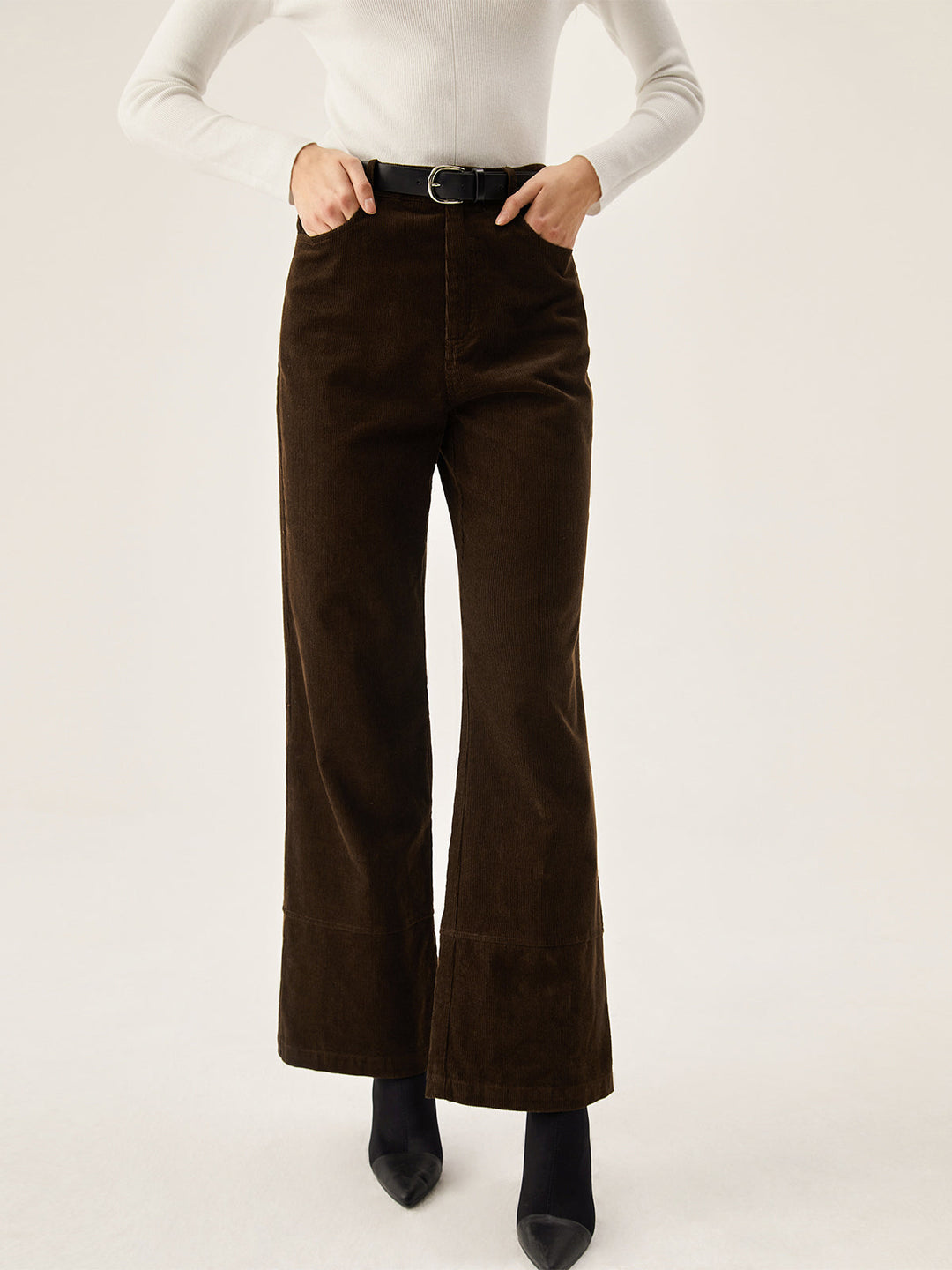 Corduroy Wide Leg Pocket Pants  Liora Lane Boutique Pants Dark Brown / XL 45.00