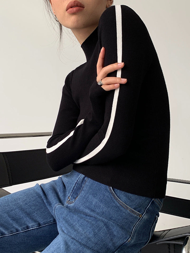 Round Neck Contrast Trim Slim Knit Top  Liora Lane Boutique Knit Tops