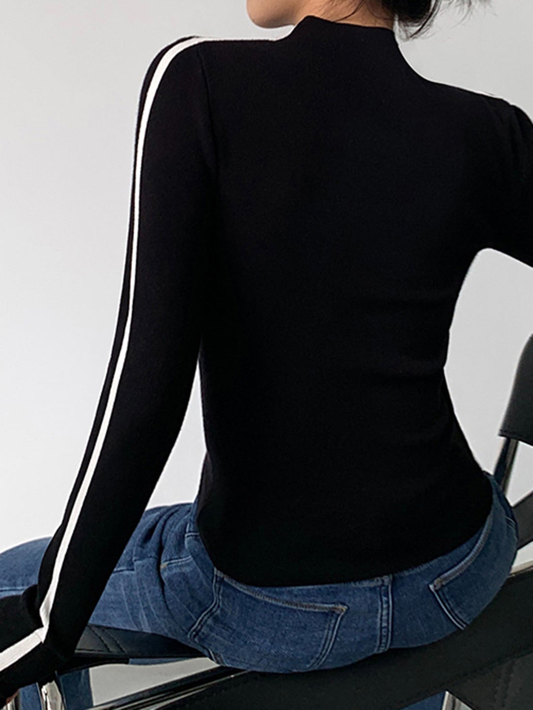 Round Neck Contrast Trim Slim Knit Top  Liora Lane Boutique Knit Tops