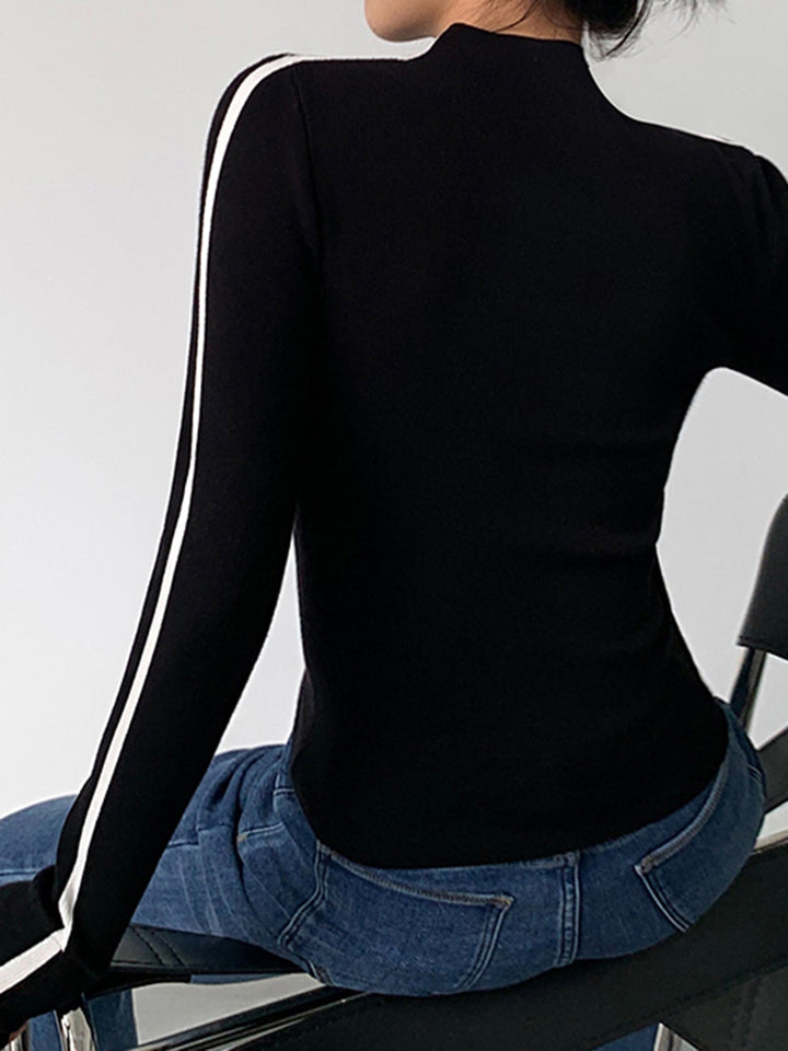 Round Neck Contrast Trim Slim Knit Top  Liora Lane Boutique Knit Tops