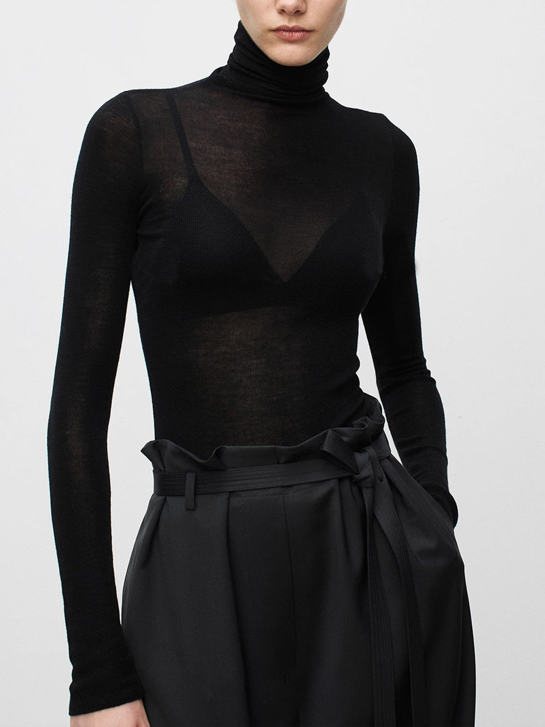 Wool-Blend Turtleneck Sheer Sweater  Liora Lane Boutique Sweaters Black / XL 55.00