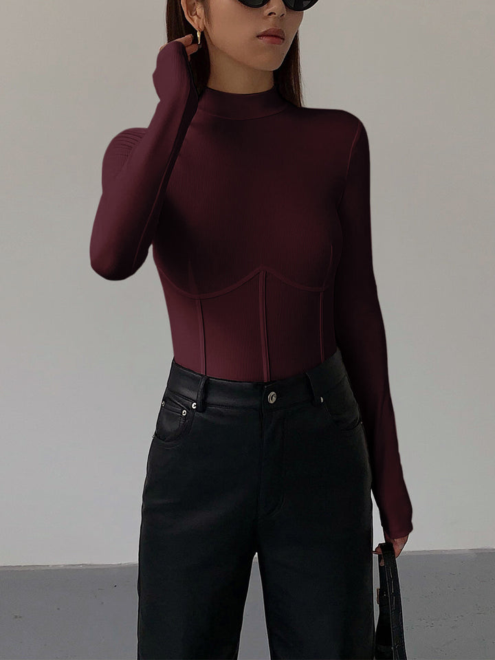 Mock Neck Piping Slim T-Shirt  Liora Lane Boutique T-Shirts