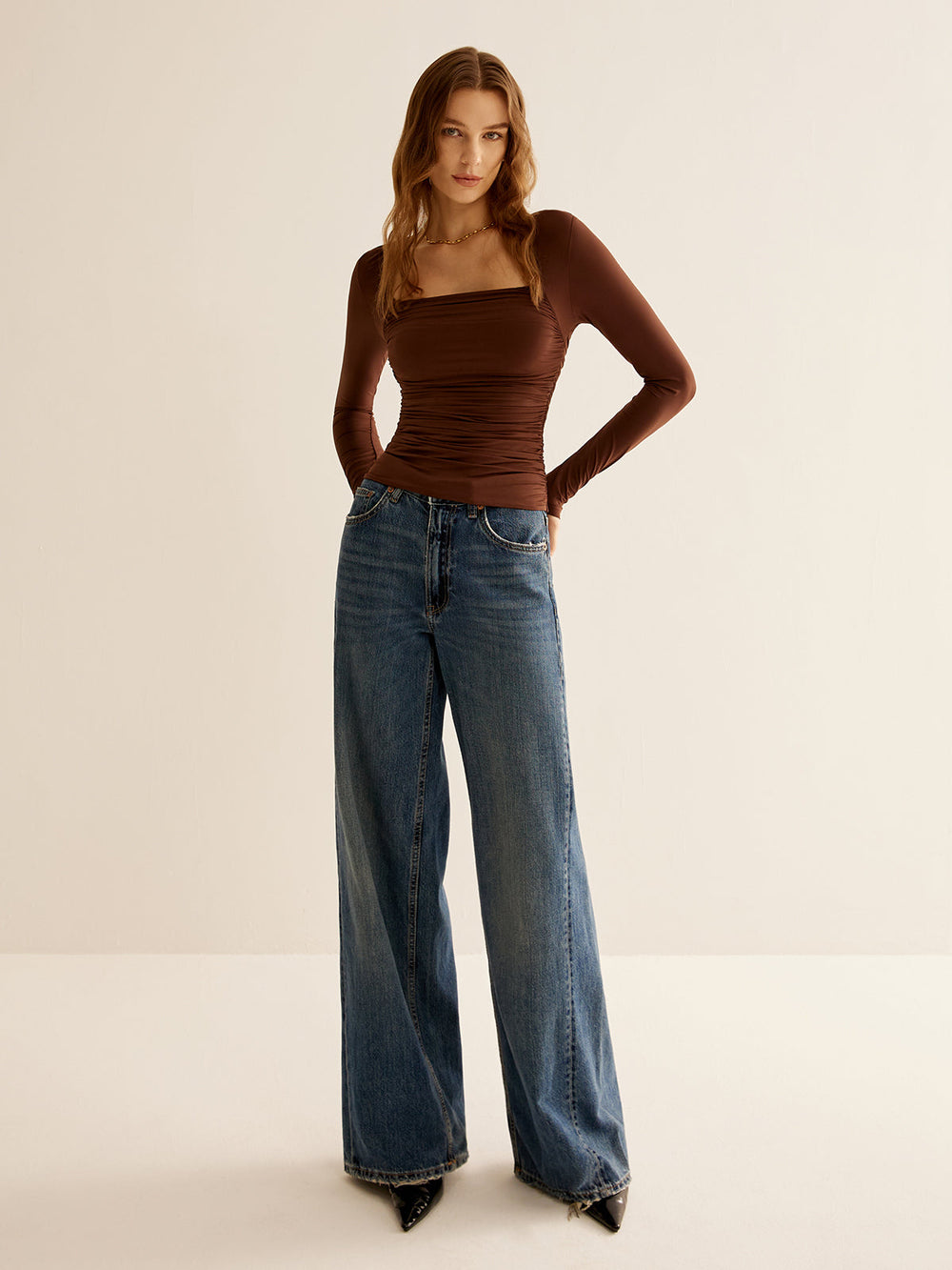 Square Neck Pleated Skinny T-Shirt  Liora Lane Boutique T-Shirts