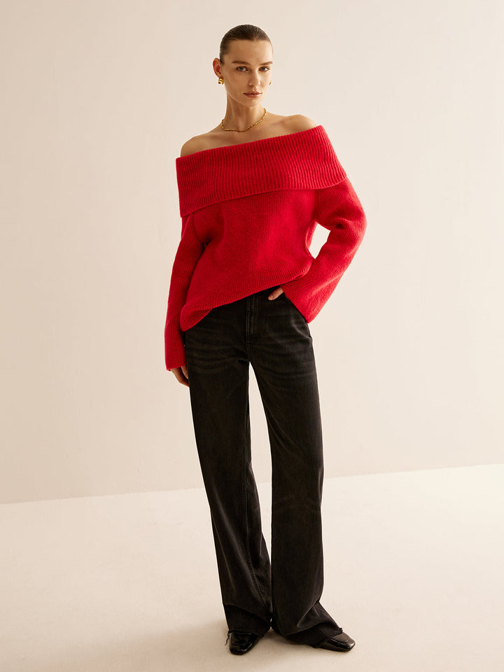 Off-Shoulder Ribbed Sweater  Liora Lane Boutique Sweaters