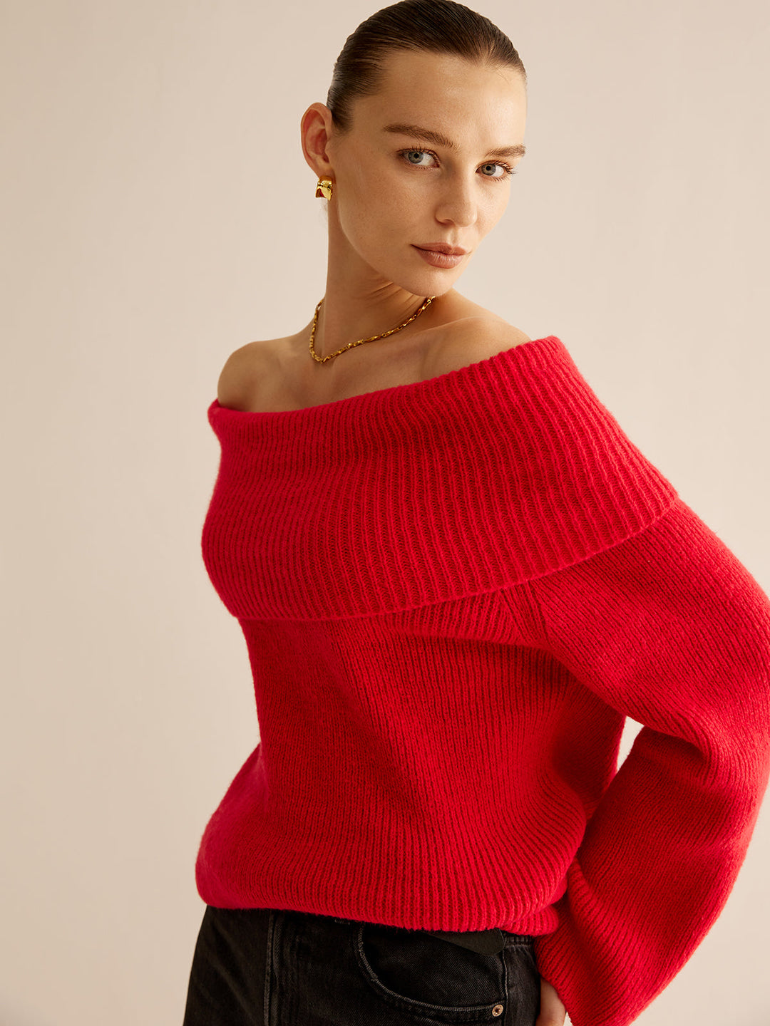 Off-Shoulder Ribbed Sweater  Liora Lane Boutique Sweaters