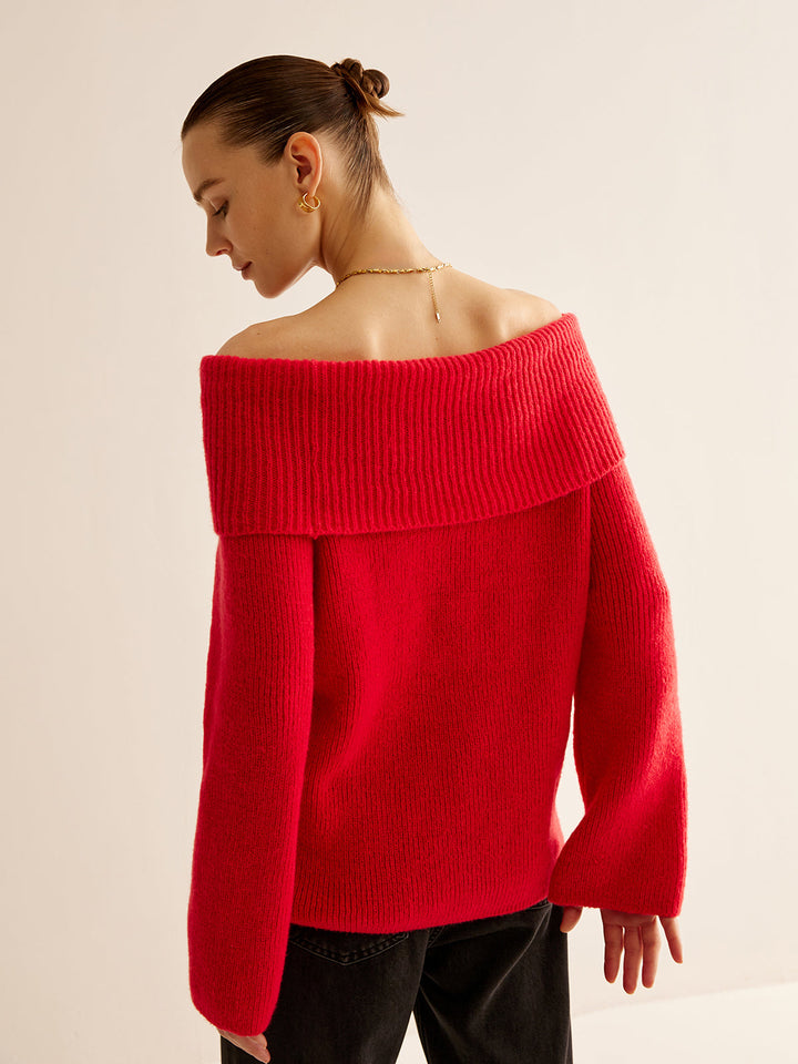 Off-Shoulder Ribbed Sweater  Liora Lane Boutique Sweaters