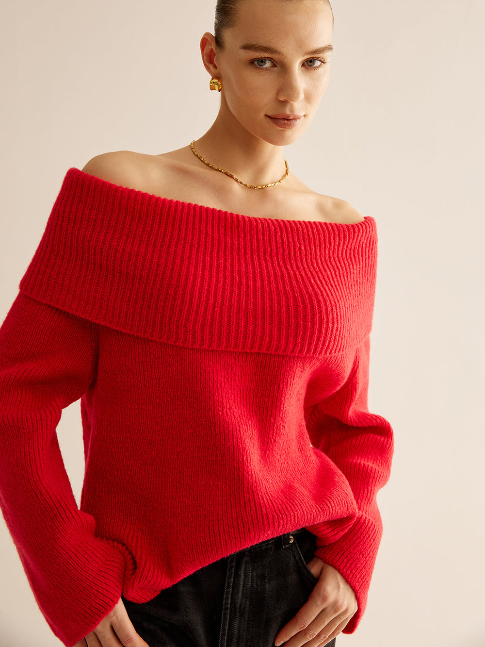 Off-Shoulder Ribbed Sweater  Liora Lane Boutique Sweaters