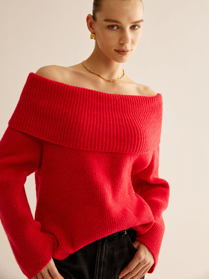 Off-Shoulder Ribbed Sweater  Liora Lane Boutique Sweaters