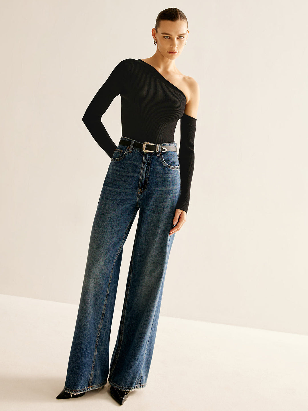 Plain One-Shoulder Knit Top  Liora Lane Boutique Knit Tops