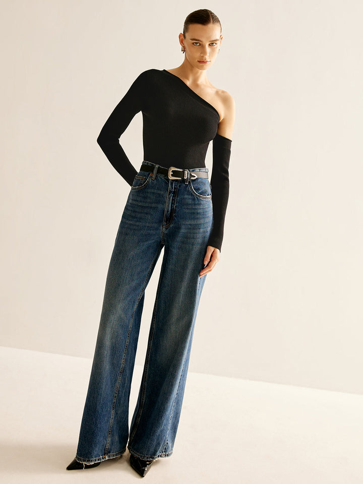 Plain One-Shoulder Knit Top  Liora Lane Boutique Knit Tops