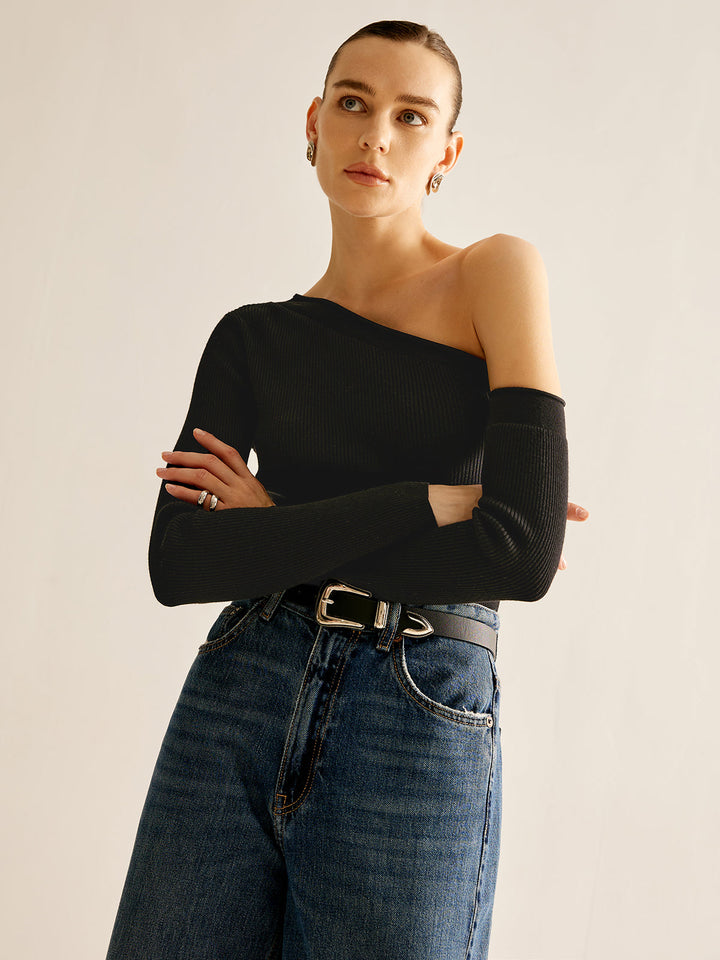 Plain One-Shoulder Knit Top  Liora Lane Boutique Knit Tops