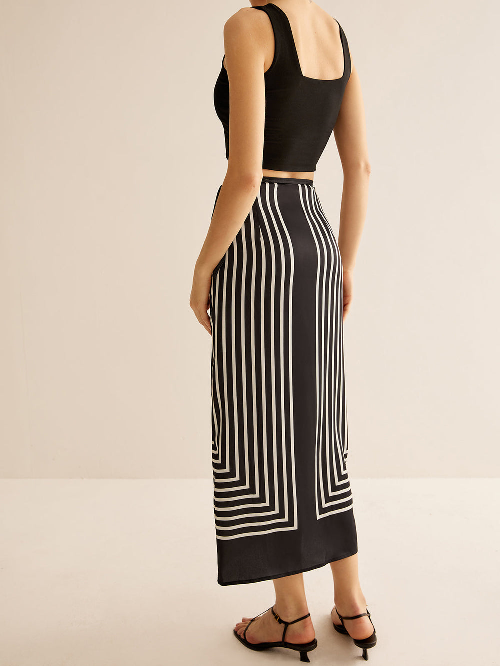 Geometric Pinstripe Satin Wrap Tie Skirt  Liora Lane Boutique Skirts