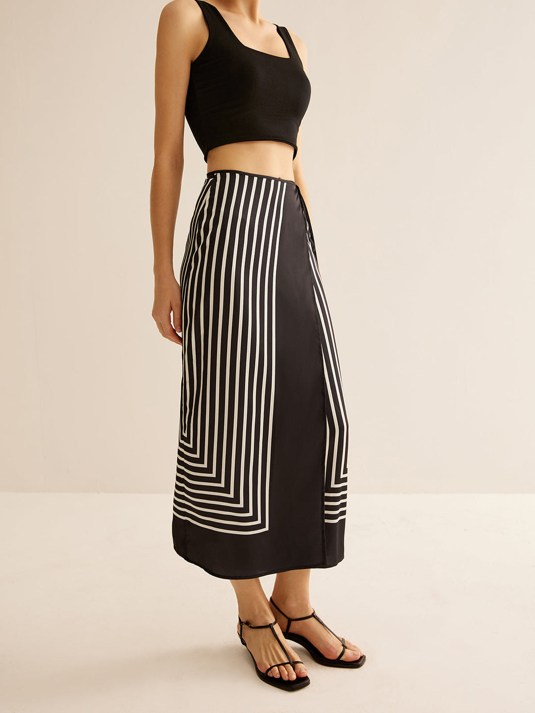 Geometric Pinstripe Satin Wrap Tie Skirt  Liora Lane Boutique Skirts