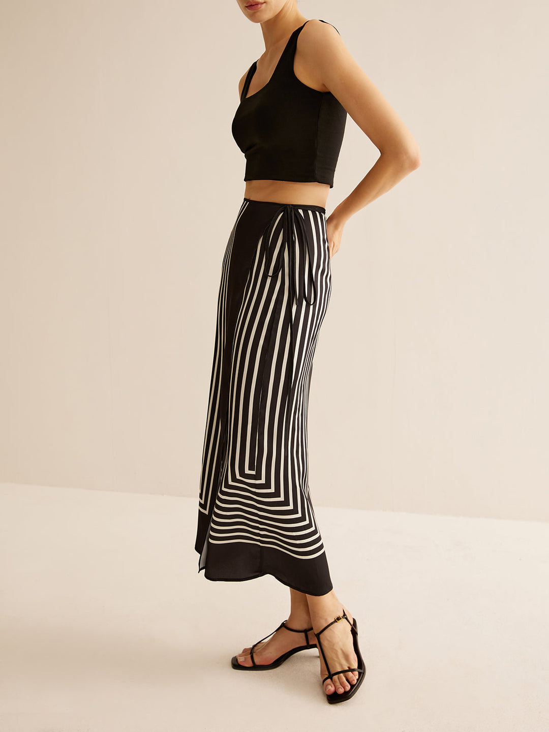 Geometric Pinstripe Satin Wrap Tie Skirt  Liora Lane Boutique Skirts
