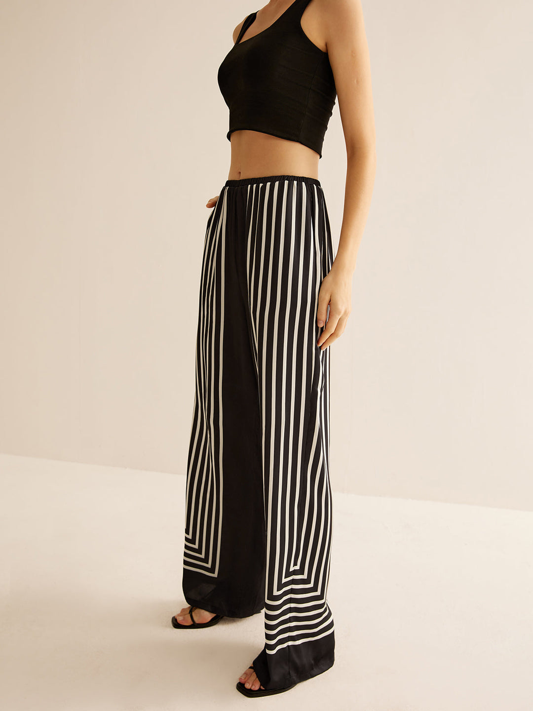 Geometric Pinstripe Satin Pants  Liora Lane Boutique Pants Black / XL 38.00