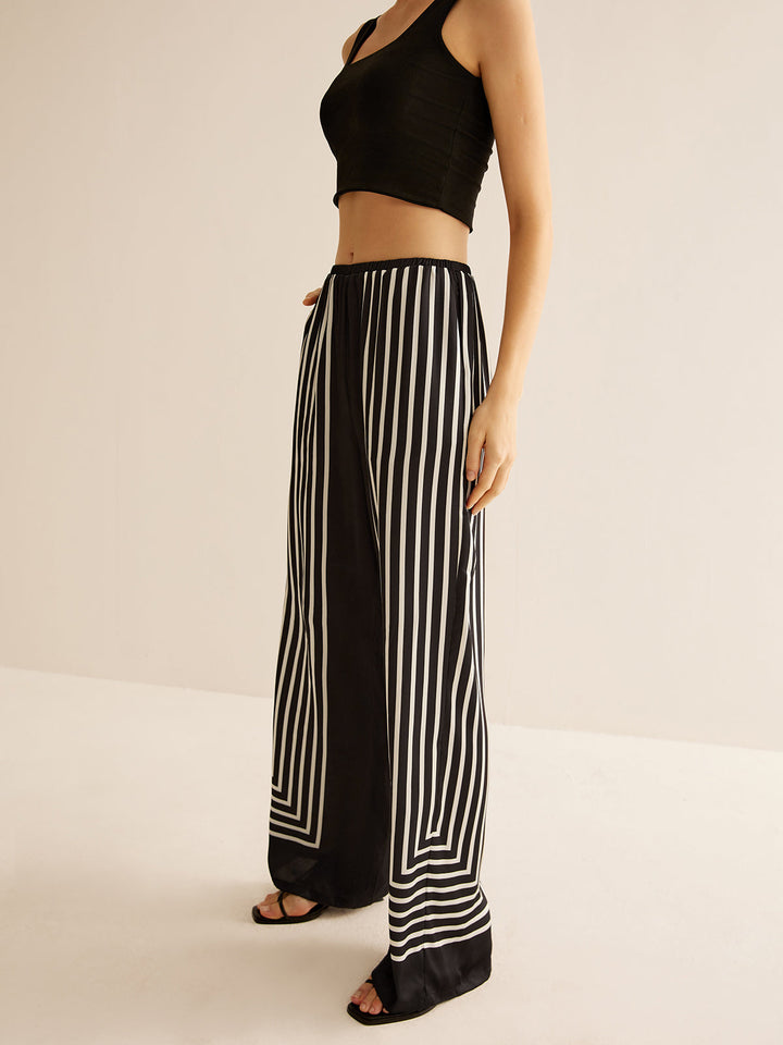 Geometric Pinstripe Satin Pants  Liora Lane Boutique Pants Black / XL 38.00