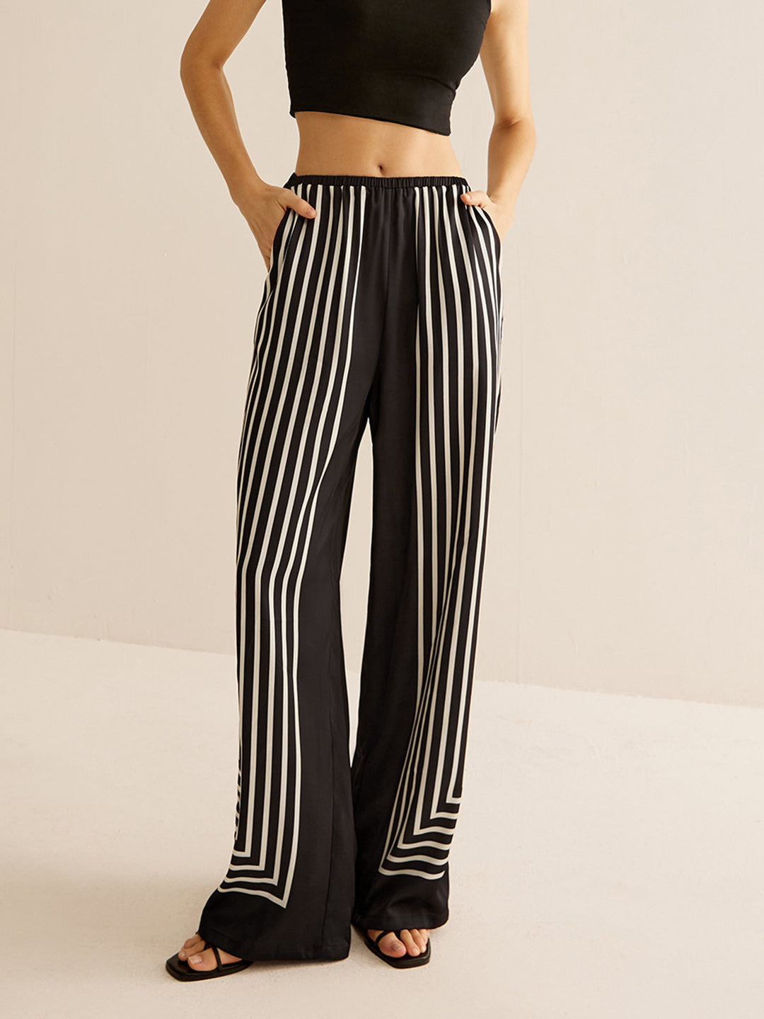 Geometric Pinstripe Satin Pants  Liora Lane Boutique Pants