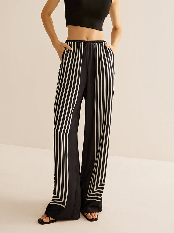 Geometric Pinstripe Satin Pants  Liora Lane Boutique Pants