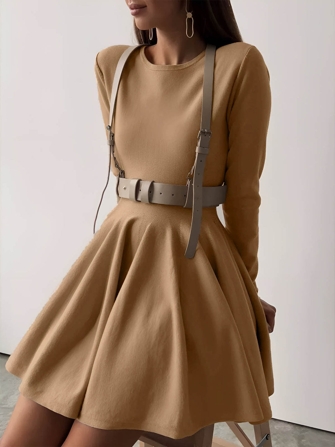 Plain Pleated Sweater Short Dress  Liora Lane Boutique Sweater Dresses Camel / XL 140.99