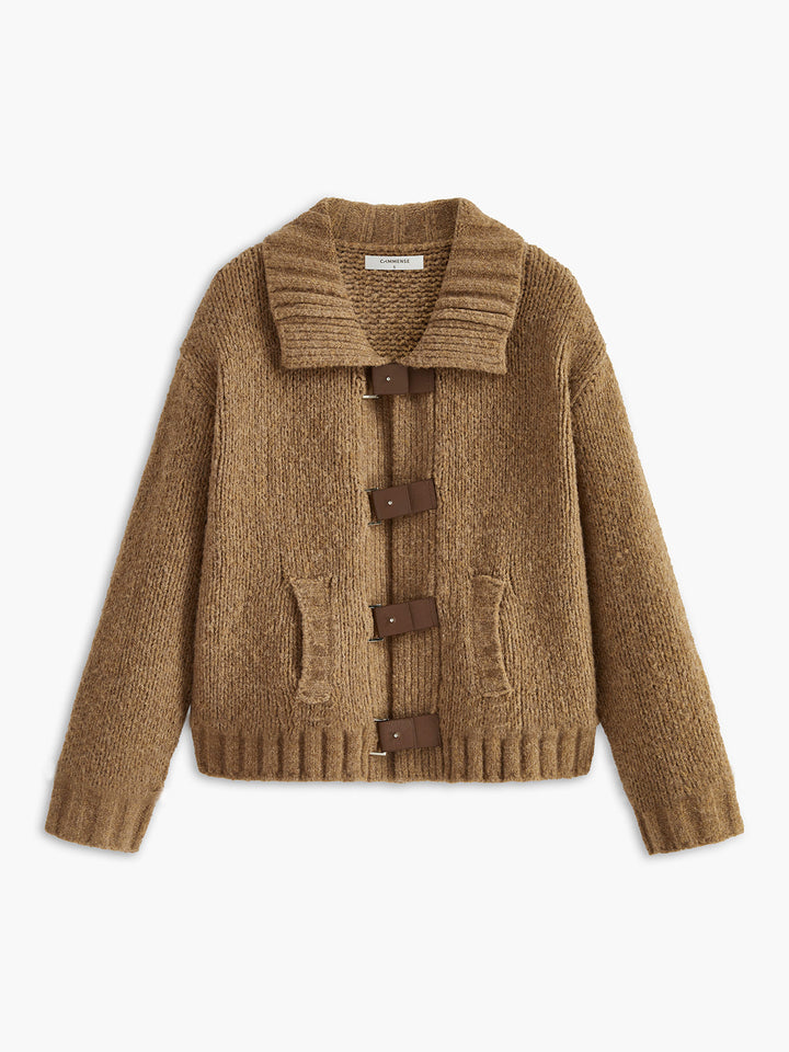 Soft-Buckle Lapel Cardigan  Liora Lane Boutique Cardigans Khaki / XL 84.99