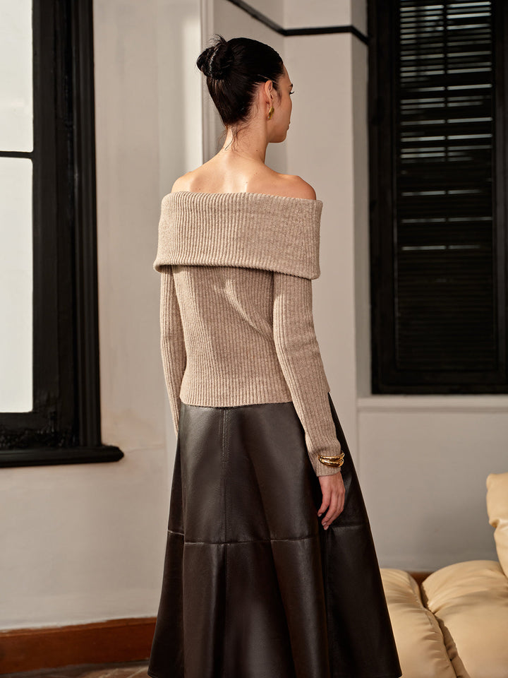 Wool-Blend Plain Off-Shoulder Sweater  Liora Lane Boutique Sweaters